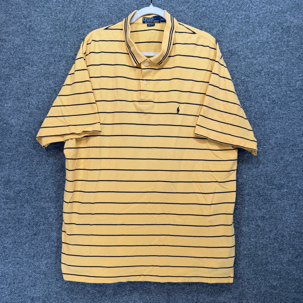 Polo Ralph Lauren Polo Shirt Mens‎ XXL Yellow Striped Short Sleeve Pique Y2K